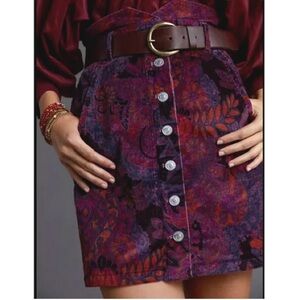 Anthropologie Floral Button-Up Mini Skirt